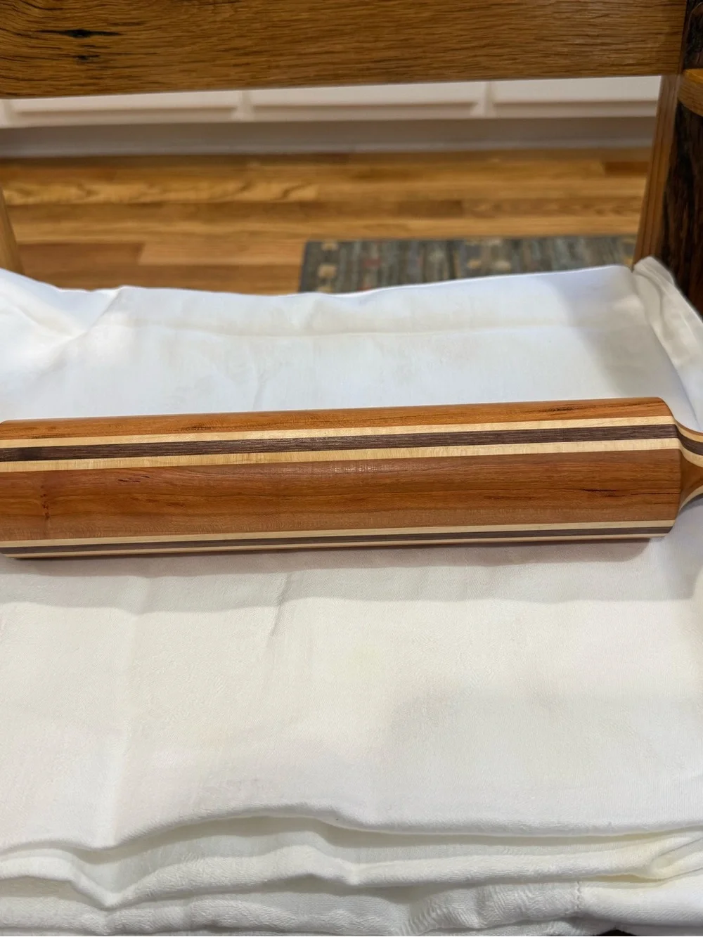 Amish Hand Crafted Striped Wood Rolling Pin - Natural Brown